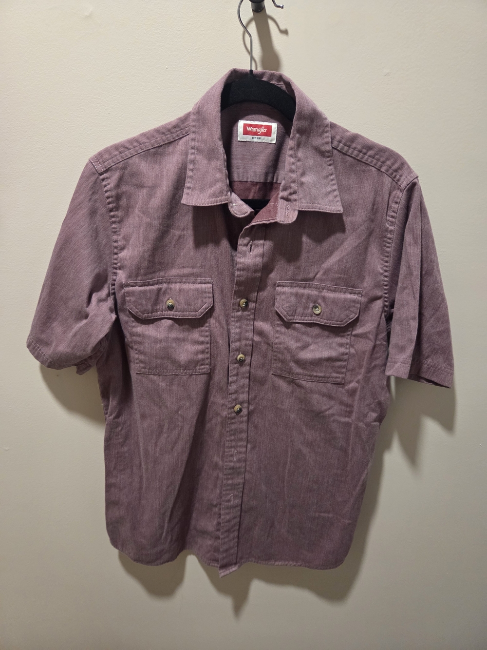 Wrangler Short Sleeve Button-Down Cotton Shirt - Dusty Mauve